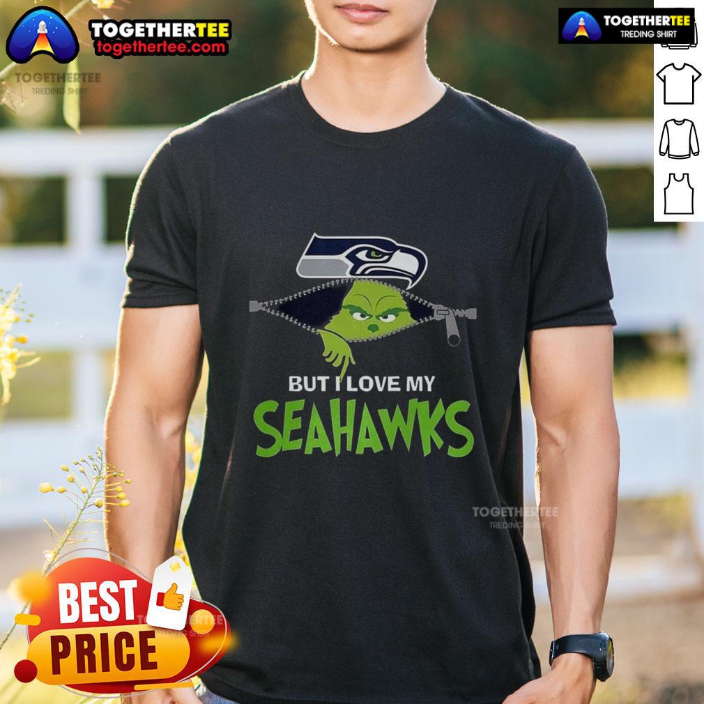 Nice Grinch Zipper I Hate People But I Love My Seattle Seahawks Football Christmas T-Shirt design featuring Grinch and Seahawks logo.