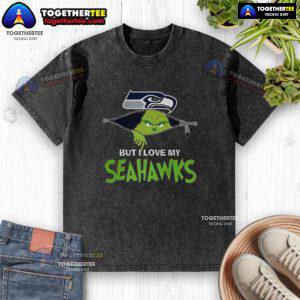 Nice Grinch zipper t-shirt featuring 'I Hate People But I Love My Seattle Seahawks' for Christmas football fans.