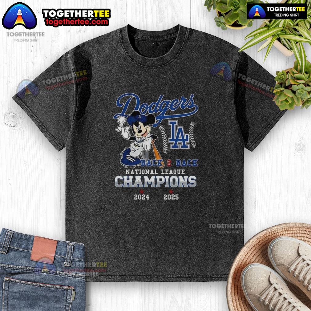 Alt Text: Nice Mickey Mouse X Los Angeles Dodgers National League Champions back-to-back 2024-2025 washed t-shirt design.