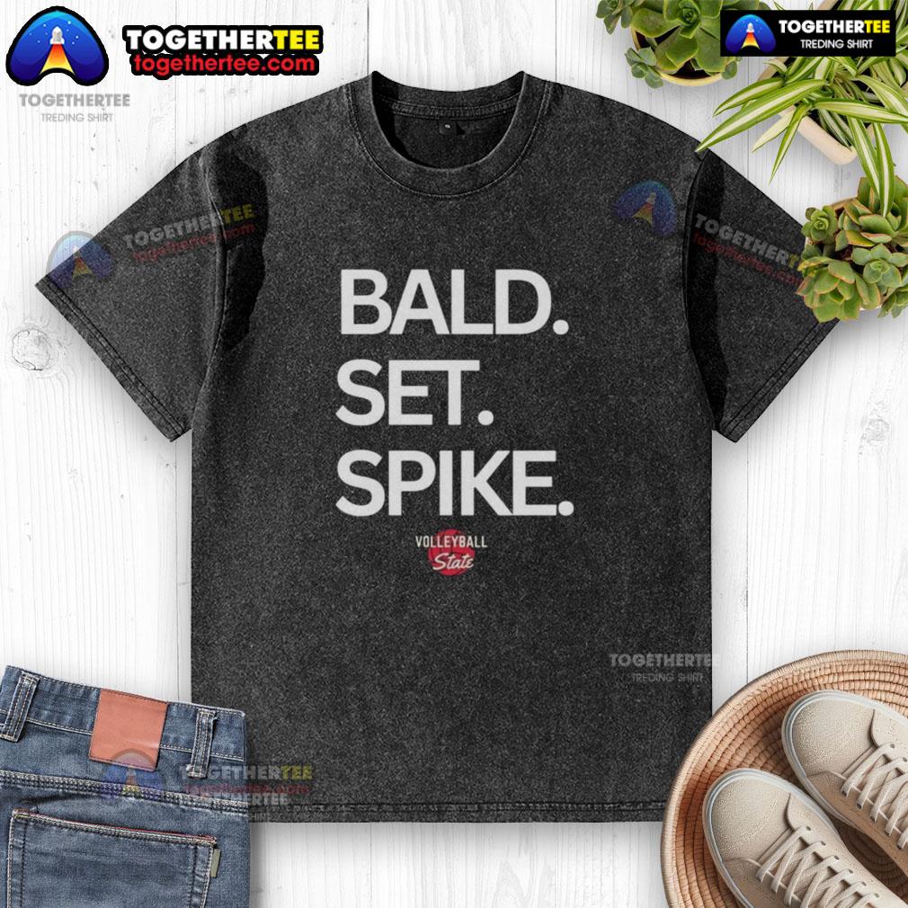 Official Bald Set Spike Volleyball State Washed T-Shirt in vibrant colors, perfect for volleyball enthusiasts and fans.