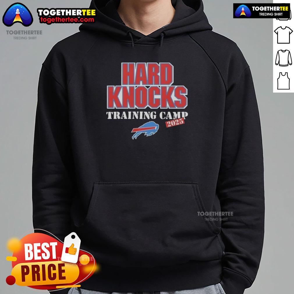 Alt Text: 2025 Official Hard Knocks Training Camp Buffalo Bills Hoodie featuring team logo and stylish design for fans.