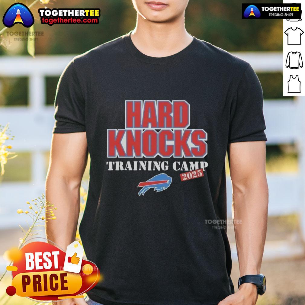 Official Hard Knocks Training Camp Buffalo Bills 2025 T-Shirt featuring team colors and logo, perfect for fans.