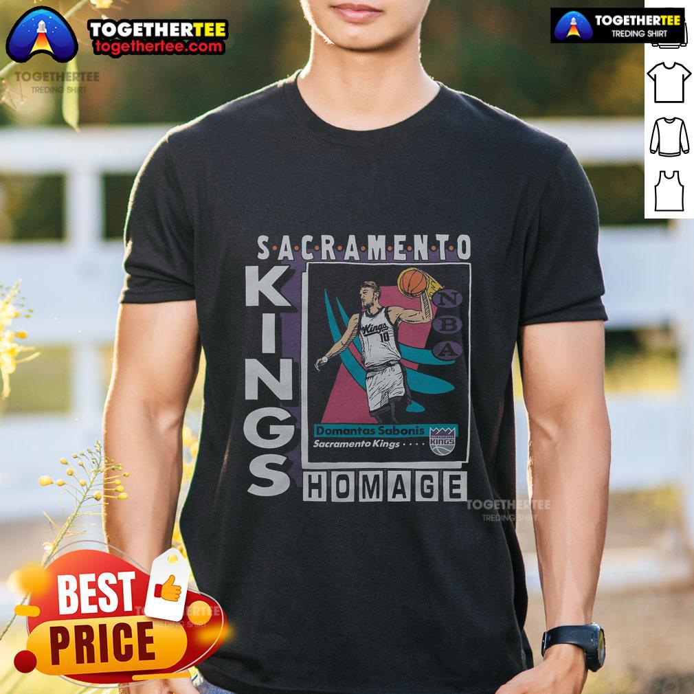 Official Sacramento Kings Trading Card T-Shirt featuring Domantas Sabonis, perfect for fans and collectors.