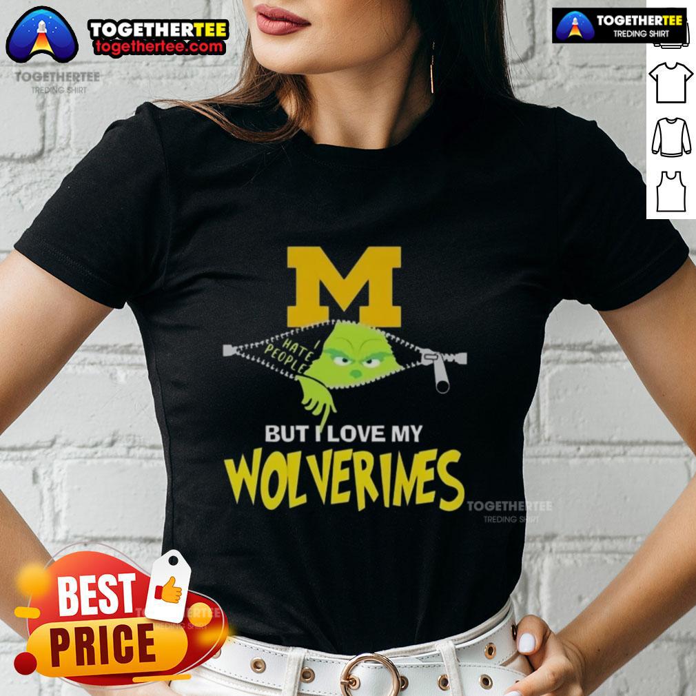 Original Grinch Christmas tee for women featuring Michigan Wolverines design, perfect for holiday cheer and team spirit.