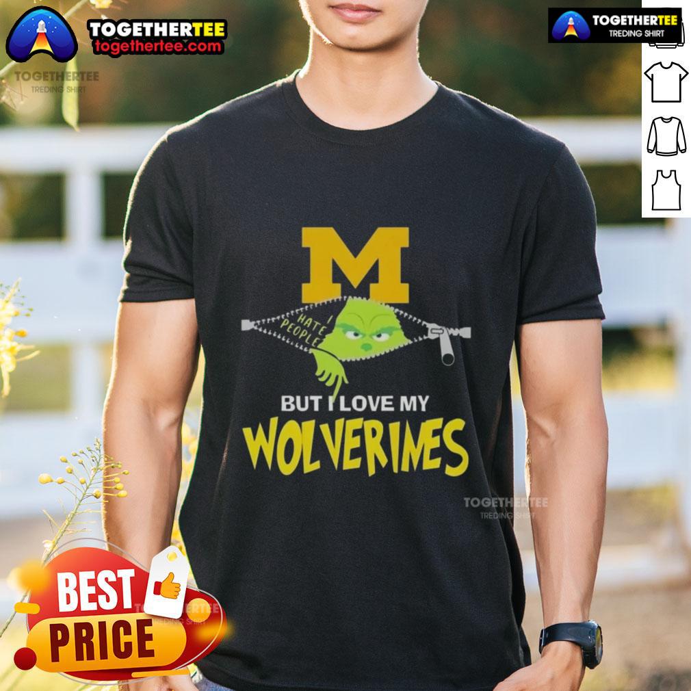 Original Grinch Christmas T-Shirt featuring Michigan Wolverines design, perfect for festive fans and holiday cheer.