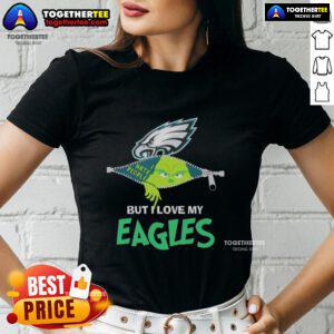 Original Grinch Christmas tee for ladies featuring Philadelphia Eagles design, perfect for holiday cheer and team spirit.