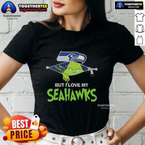 Original Grinch Christmas tee for ladies featuring Seattle Seahawks design, perfect for festive game day cheer.