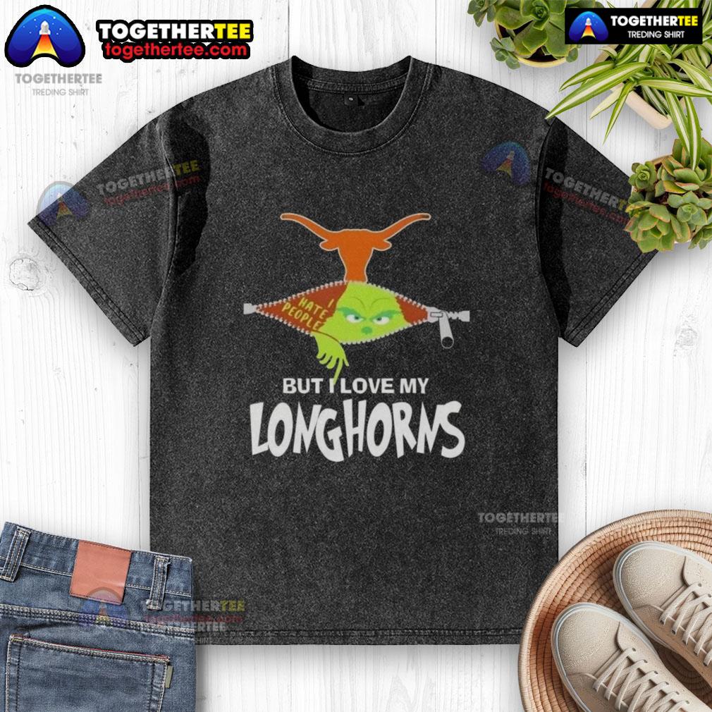 Alt Text: Original Grinch Christmas t-shirt featuring Texas Longhorns design, perfect for holiday cheer and team spirit.