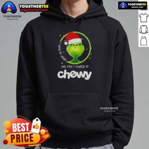 Original Grinch Christmas hoodie with 'I used to smile and then I worked at Chewy' design, perfect for holiday wear.