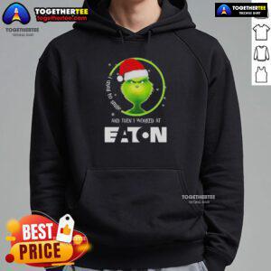 Alt Text: Cozy hoodie featuring I Used to Smile quote from The Grinch, perfect for holiday wear at Eaton Corporation.