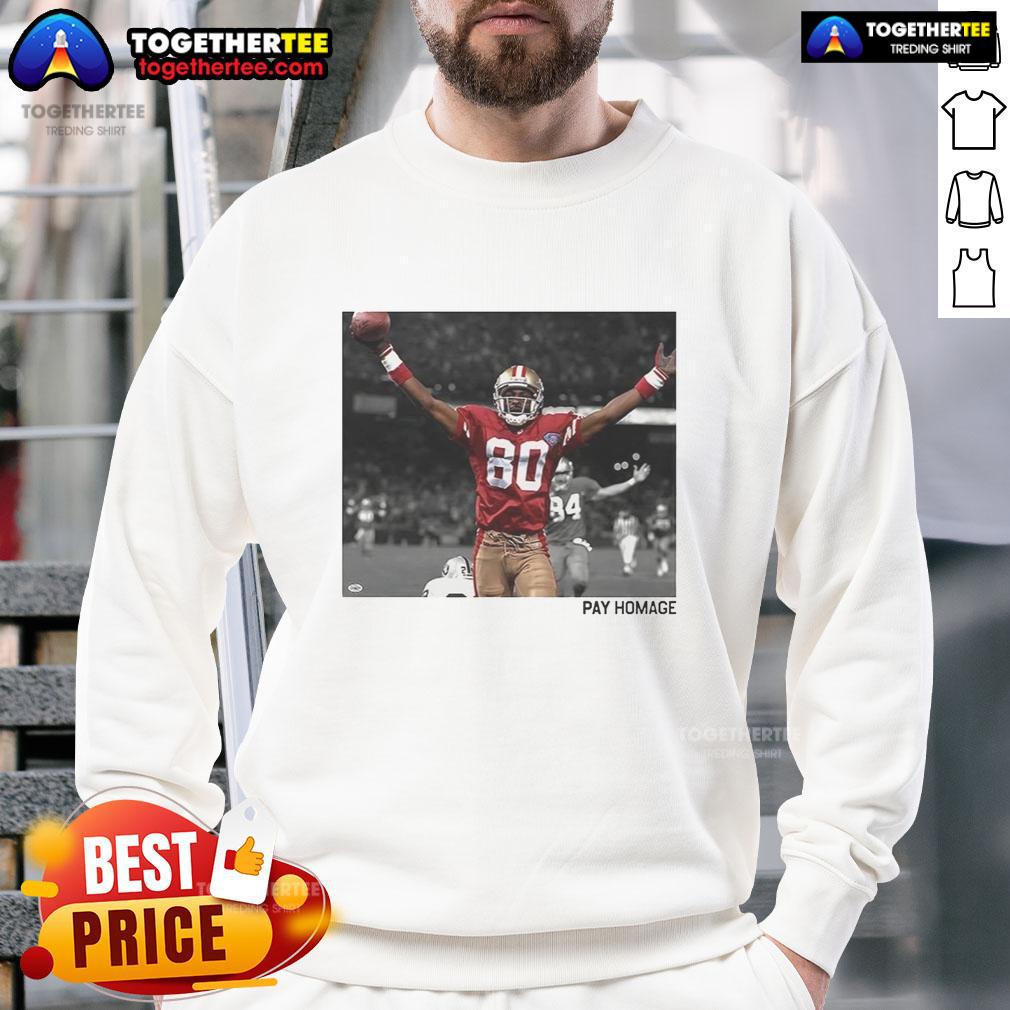 Original Jerry Rice San Francisco 49ers NFL Pay Homage Sweatshirt featuring vintage design and team colors.