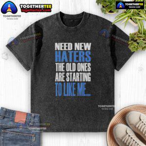 Vintage washed t-shirt featuring Khabib's quote 'Need New Haters, The Old Ones Are Starting To Like Me' for fans.