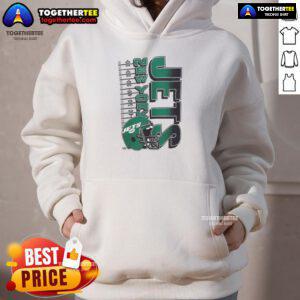 Alt Text: Vintage Original New York Jets NFL 2025 Yardage Helmet Hoodie showcasing classic team colors and logo design.