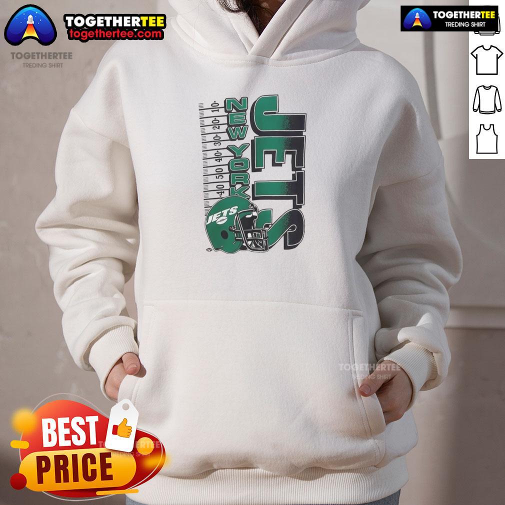 Alt Text: Vintage Original New York Jets NFL 2025 Yardage Helmet Hoodie showcasing classic team colors and logo design.