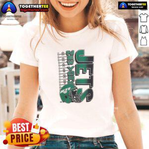 Alt Text: Vintage ladies tee featuring the Original New York Jets NFL 2025 Yardage Helmet design, perfect for fans.