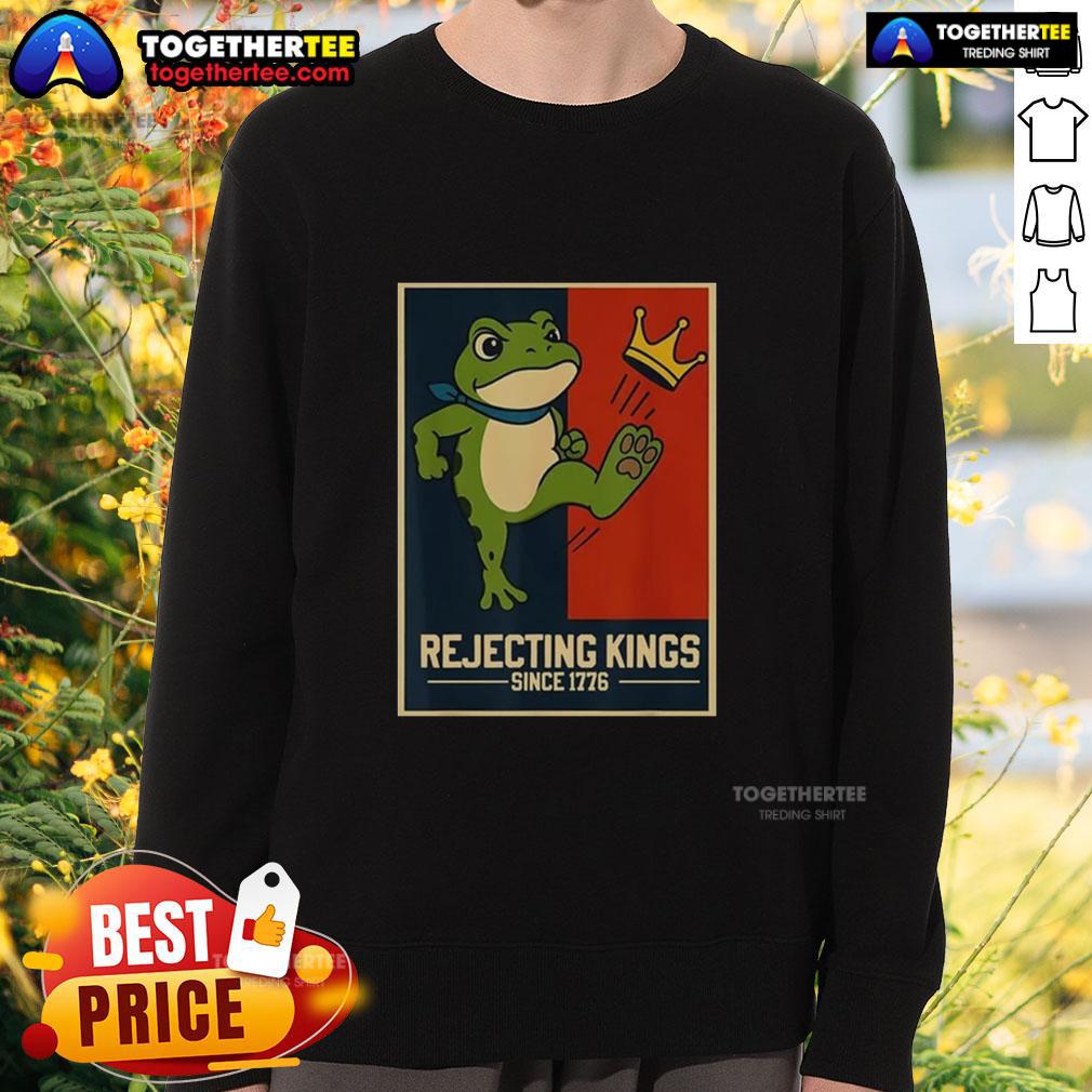 Original Rejecting Kings Since 1776 Portland Frog Sweatshirt featuring a unique frog design, perfect for casual wear.