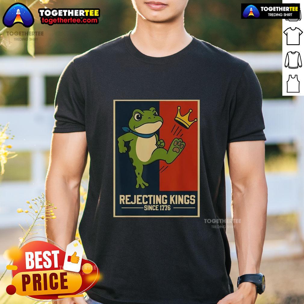 Original Rejecting Kings Since 1776 Portland Frog T-Shirt featuring a vibrant frog design on a stylish tee.
