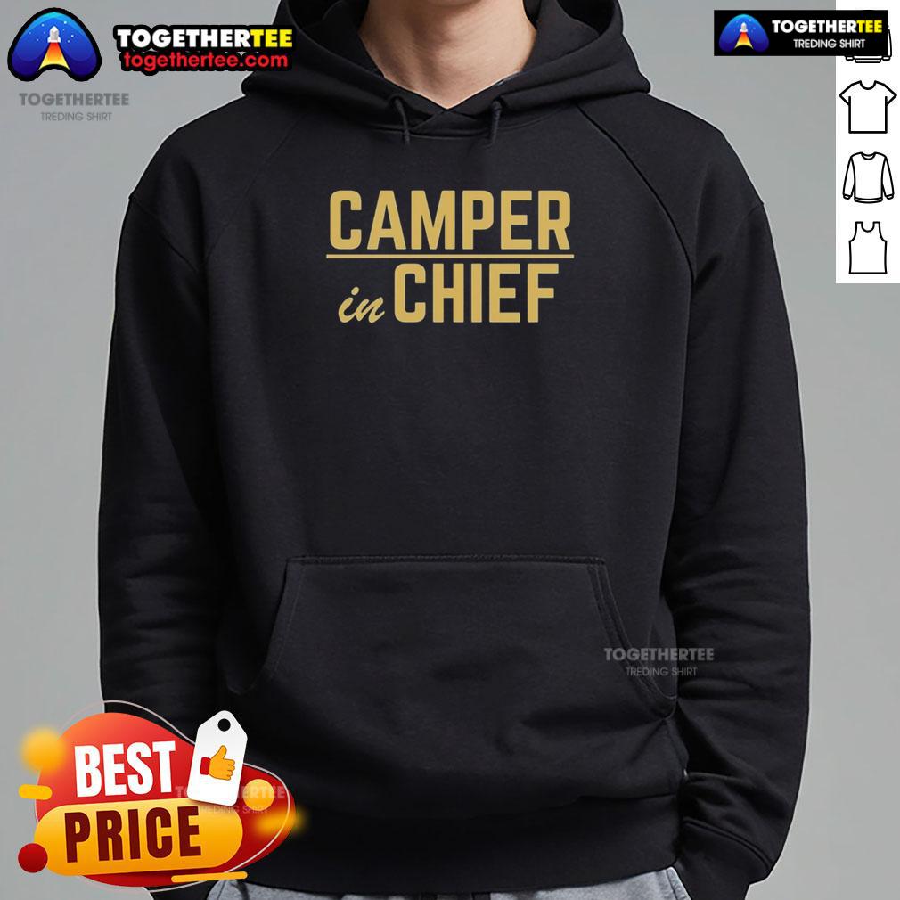 Stylish Pretty Camper in Chief hoodie displayed on a cozy background, perfect for camping enthusiasts and casual wear.