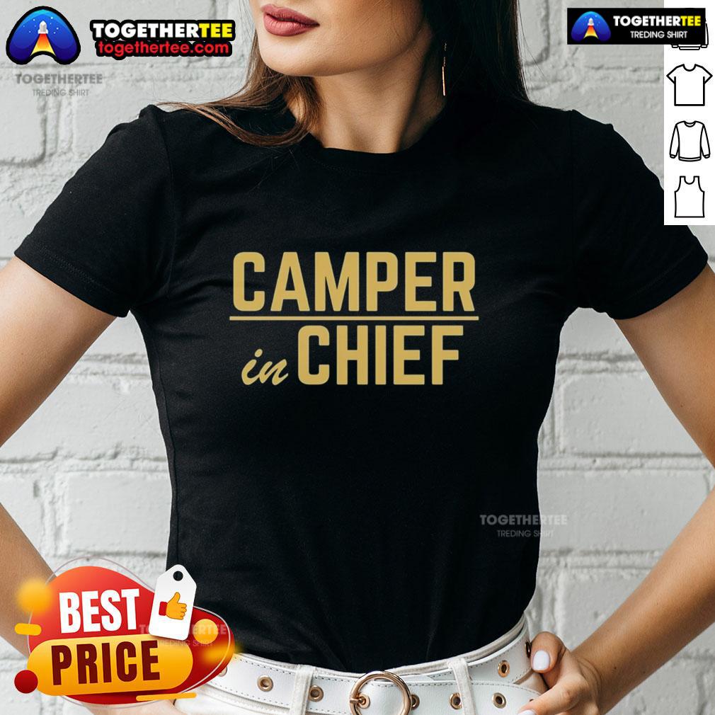 Pretty Camper in Chief Ladies Tee featuring a stylish graphic design, perfect for outdoor enthusiasts and casual wear.