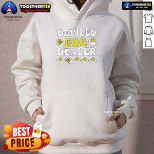 Cozy Thanksgiving hoodie featuring 'Top Deviled Egg Dealer' design, perfect for festive gatherings and egg enthusiasts.