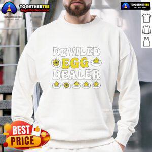 Cozy Top Deviled Egg Dealer Thanksgiving sweatshirt featuring a fun design, perfect for holiday gatherings and festive celebrations.