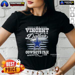 Women's tee featuring 'Im a Cowboys fan wherever I am' design, perfect for Dallas Cowboys fans on the go.