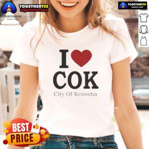 Alt Text: Top I Love Cok City of Kenosha Ladies Tee in vibrant colors, perfect for casual wear and showcasing local pride.