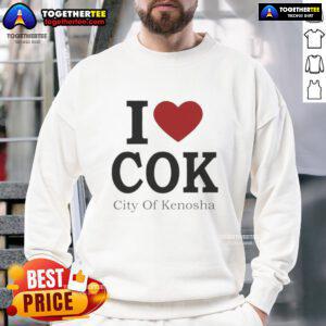Alt Text: Cozy 'I Love Cok City of Kenosha' sweatshirt, perfect for showing love for Kenosha in style and comfort.
