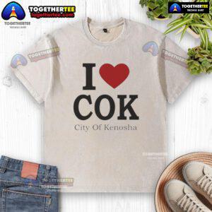 Top I Love Cok City of Kenosha washed t-shirt in vibrant colors, perfect for casual wear and showcasing local pride.