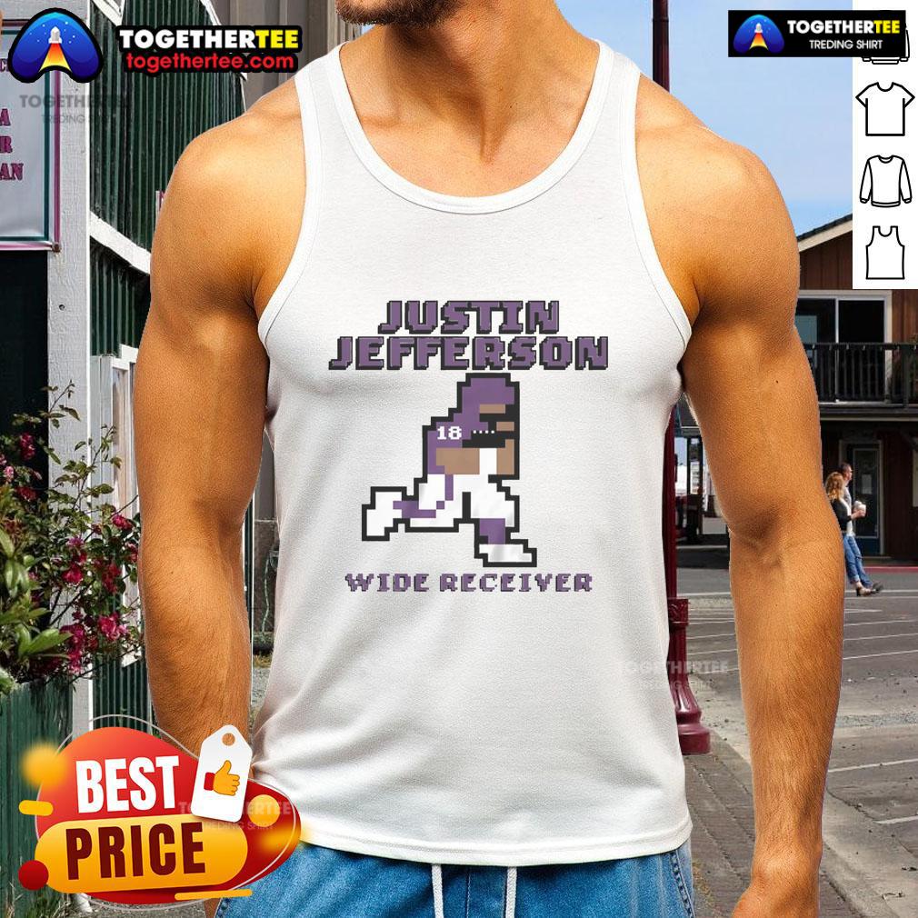 Top Justin Jefferson Minnesota Vikings wide receiver pixel tank top showcasing vibrant design and team spirit.