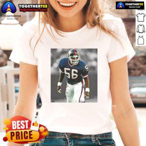 Top Lawrence Taylor New York Giants football ladies tee featuring team colors and iconic player graphic.