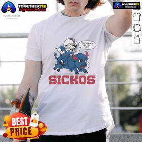 Buffalo Bills NFL Sickos cartoon t-shirt featuring playful football graphics and bold text design for fans.