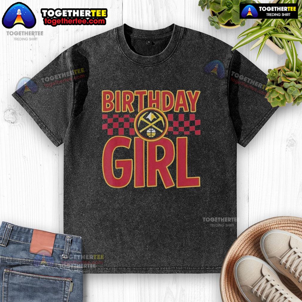 Birthday girl wearing a washed Denver Nuggets t-shirt, celebrating with friends and showing team spirit.