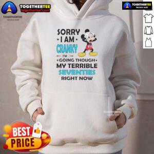 Good Mickey Sorry I'm Cranky hoodie featuring a playful design reflecting a humorous take on the terrible seventies.