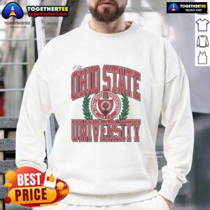 Ohio State University logo sweatshirt featuring bold colors and a comfortable design, perfect for fans and students.