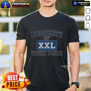 Alt Text: Happy Property Of Xxl Your Mom Kenny Powers T-Shirt featuring a playful design for fans of the show.