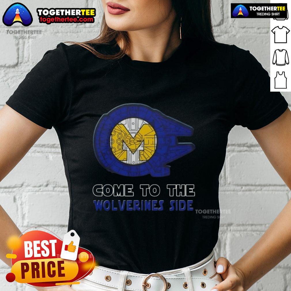 Happy Star Wars Come to the Michigan Wolverines Side Ladies Tee featuring a vibrant design for fans.