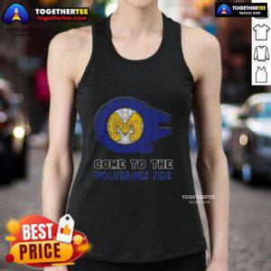 Happy Star Wars Come to the Michigan Wolverines Side Tank Top featuring a vibrant design for fans and summer wear.