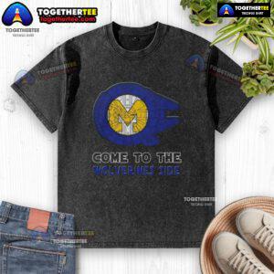 Happy Star Wars Michigan Wolverines Side Washed T-Shirt featuring vibrant graphics and a comfortable fit for fans.