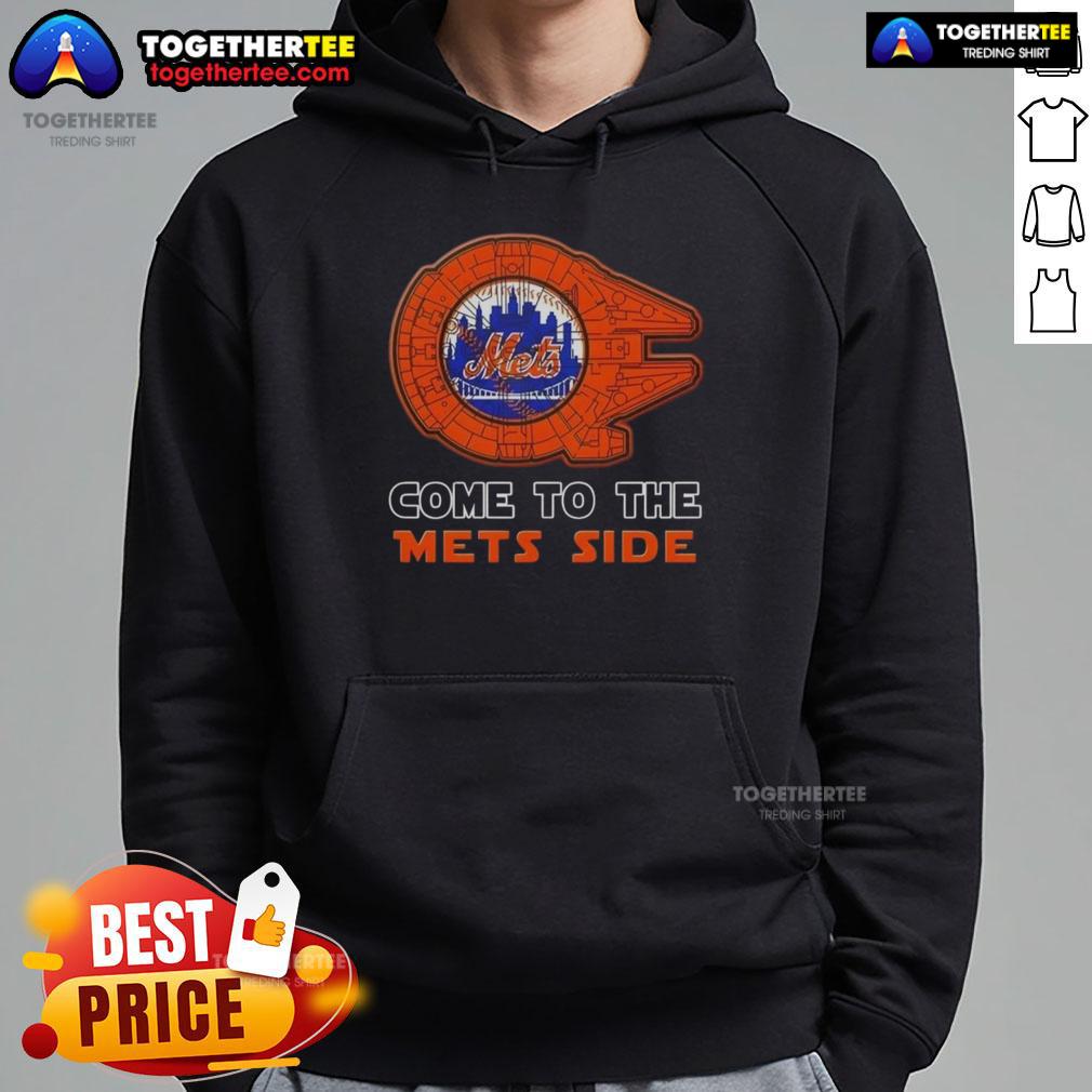 Happy Star Wars New York Mets side hoodie featuring iconic designs for fans of both franchises in a stylish look.