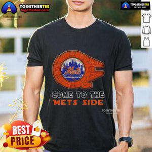 Happy Star Wars New York Mets t-shirt featuring iconic characters celebrating fandom and baseball spirit.