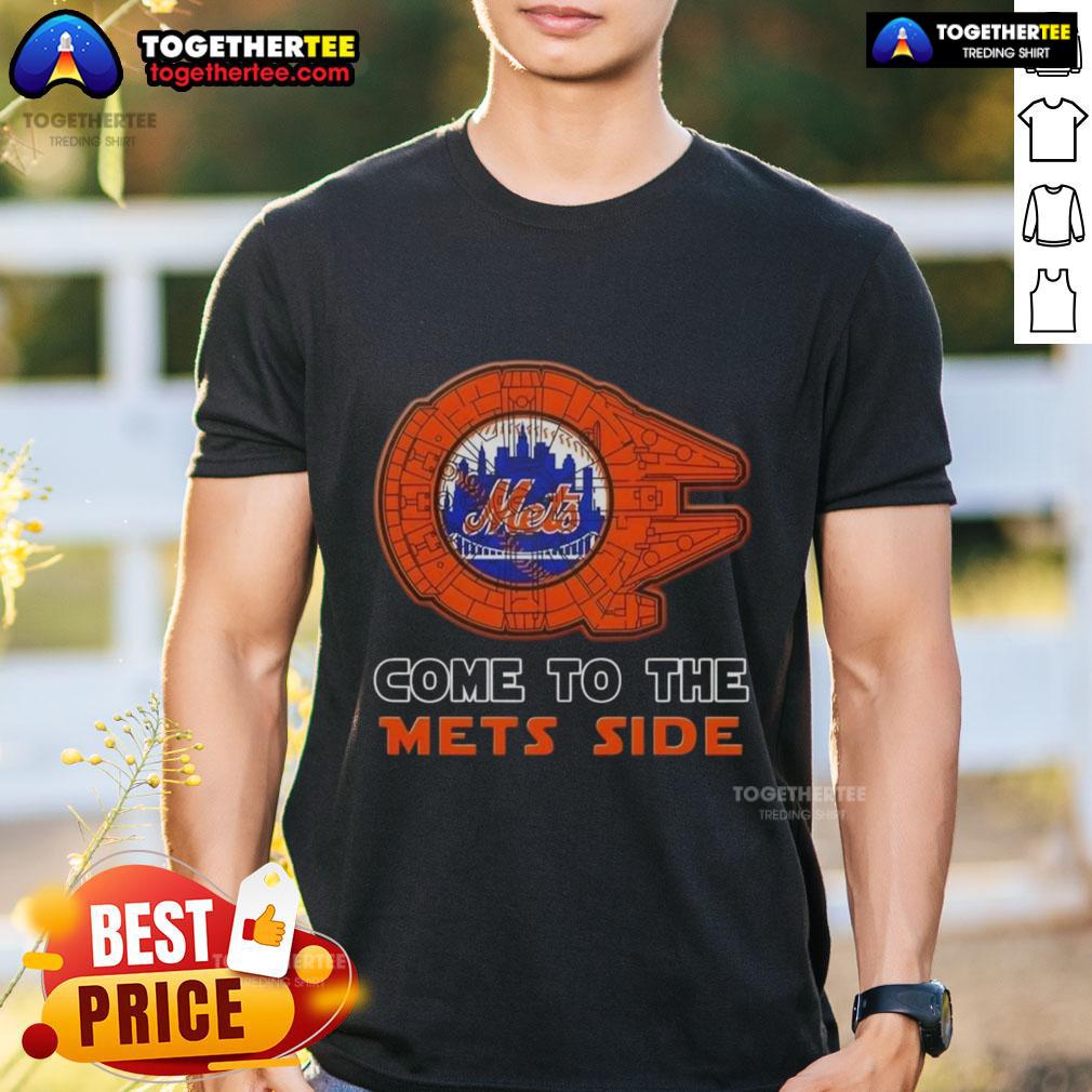 Happy Star Wars New York Mets t-shirt featuring iconic characters celebrating fandom and baseball spirit.