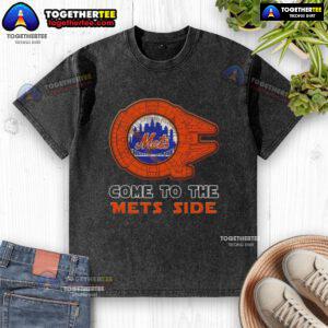 Happy Star Wars New York Mets side-washed t-shirt featuring vibrant graphics and a relaxed fit for fans.