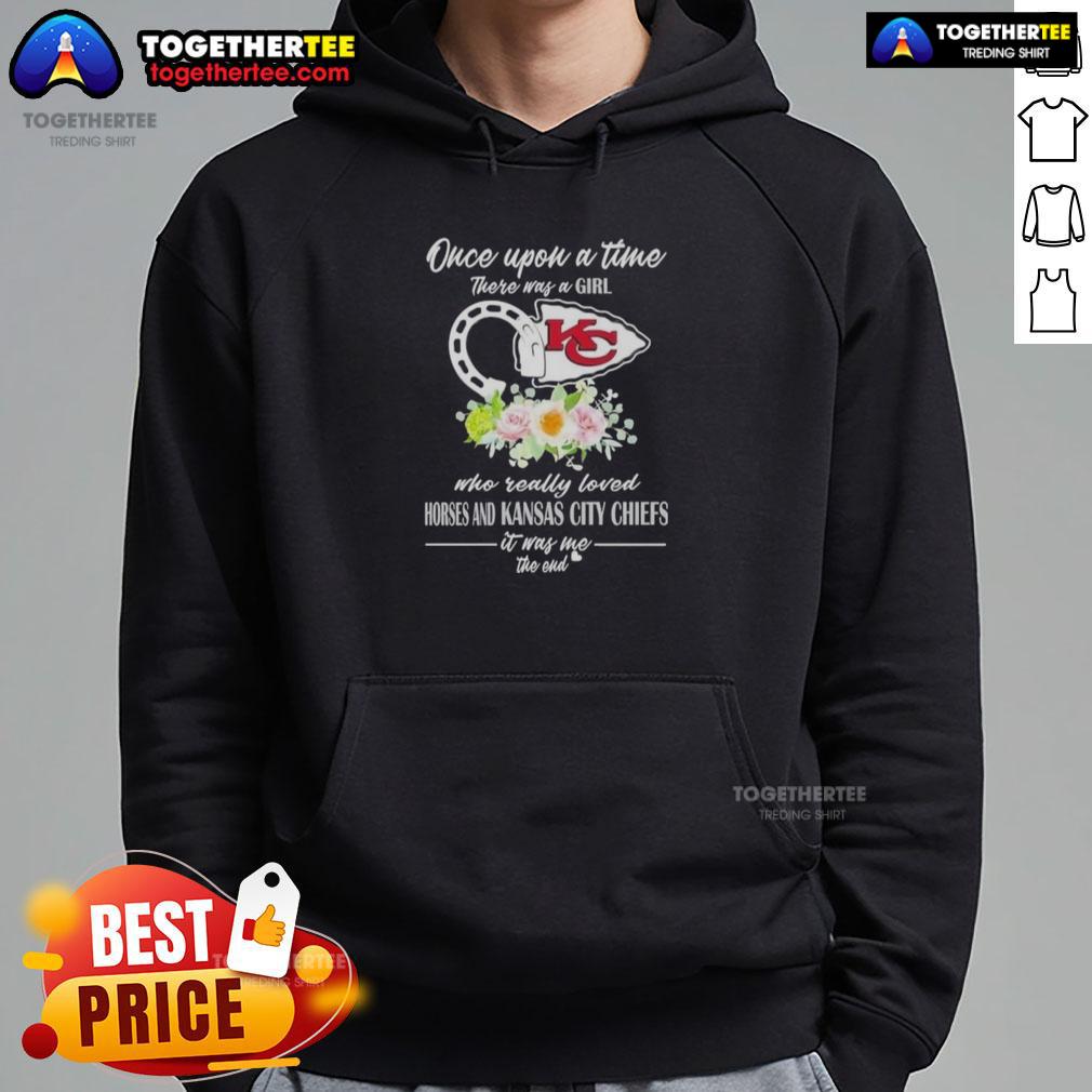 Alt Text: Cozy hoodie featuring Once Upon A Time There Was A Girl Who Loved Horses and Kansas City Chiefs design.