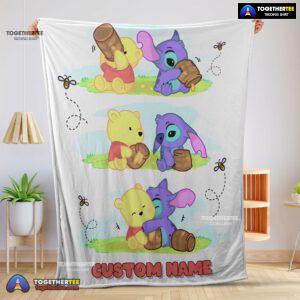Official Disney Winnie The Pooh And Stitch Fleece Blanket Customize Blanket
