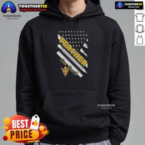 Alt Text: Premium Arizona State Sun Devils X Teacher hoodie featuring an American flag design for stylish school spirit.