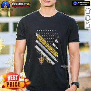 Premium Arizona State Sun Devils X Teacher American Flag T-Shirt featuring bold school colors and patriotic design.