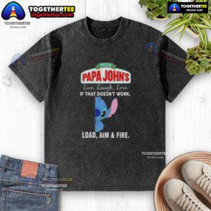 Premium Stitch X Pizza Papa John's 'Live Laugh Love' T-shirt, featuring a fun graphic and casual washed design.