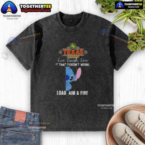 Premium Stitch X Texas Roadhouse 'Live Laugh Love' T-shirt in washed style, featuring playful gun-themed design.