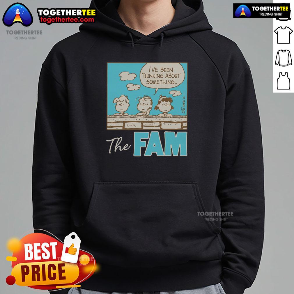 Awesome Peanuts hoodie featuring 'I've Been Thinking About Something' design, perfect for Peanuts fans and cozy wear.